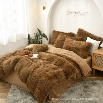 Venda por atacado king size inverno shaggy camas de cama conjuntos